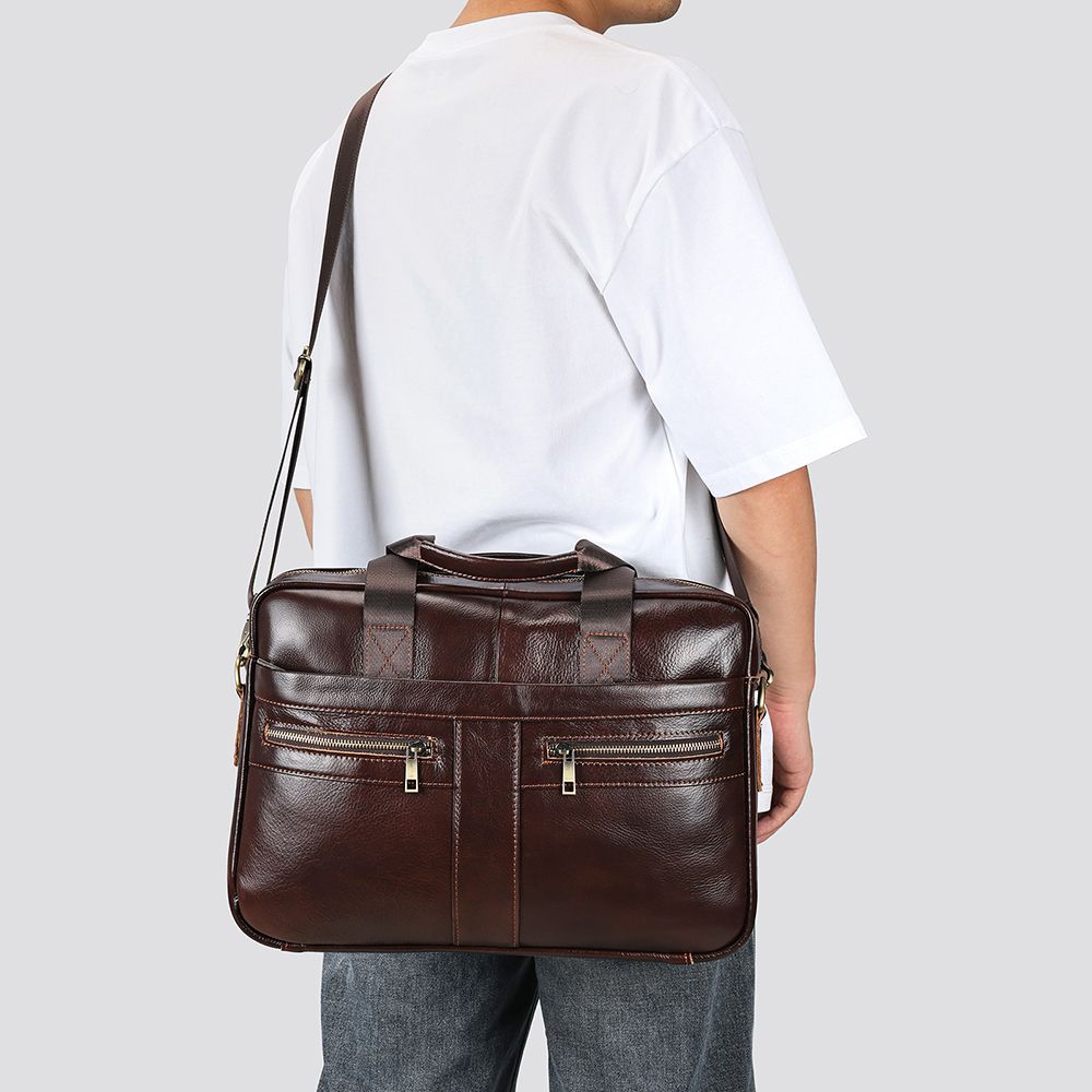 Men’s Genuine Leather Laptop Briefcase – Business Messenger Bag & Office Handbag - The Urbanex