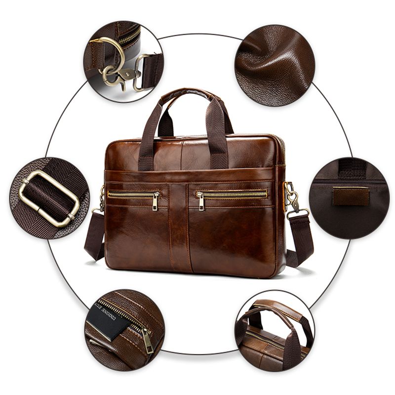 Men’s Genuine Leather Laptop Briefcase – Business Messenger Bag & Office Handbag - The Urbanex