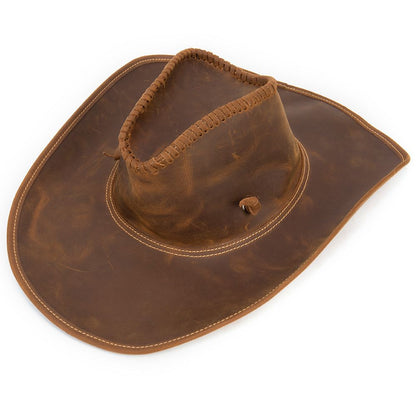 Men’s Vintage Crazy Horse Genuine Leather Western Trucker Sun Hat - The Urbanex