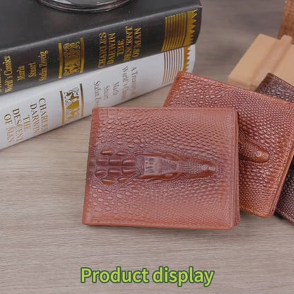 Crocodile-Pattern RFID Anti-Theft Leather Bifold Wallet – Vintage Waterproof Design