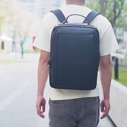 Modern Genuine Leather Business Laptop Backpack – 15″ Expandable Travel & Work Bag