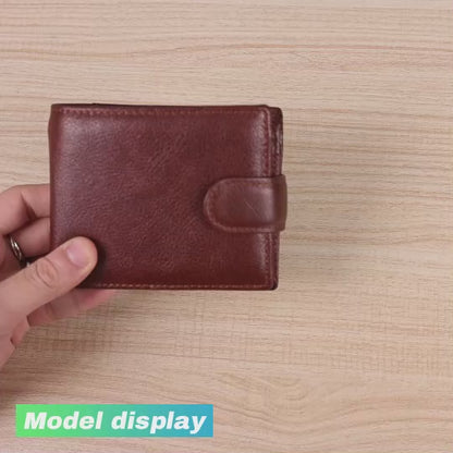 Genuine Cow Leather Short Bifold Wallet with Coin Pocket – Slim & Waterproof