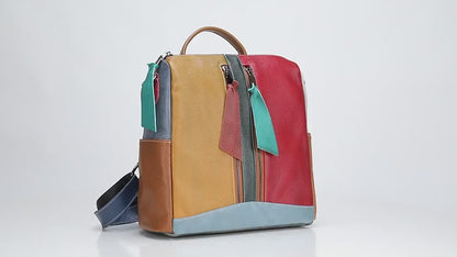 Westal Vintage Genuine Leather Women’s Backpack – Colourful Patchwork Design