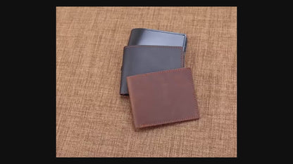 Crazy Horse Genuine Leather Minimalist Slim Bifold Wallet