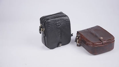Crocodile-Print Leather Small Crossbody Sling Bag – Waterproof Messenger for Daily Work