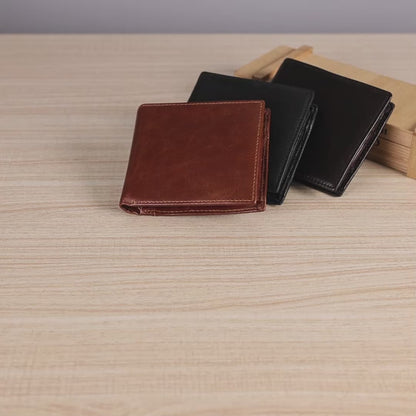 Genuine Leather Bifold Wallet for Men – RFID Blocking & Waterproof