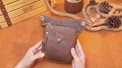 Crazy Horse Cow Leather Belt Bag – Men’s Waist, Crossbody & Motorcycle Riding Pouch
