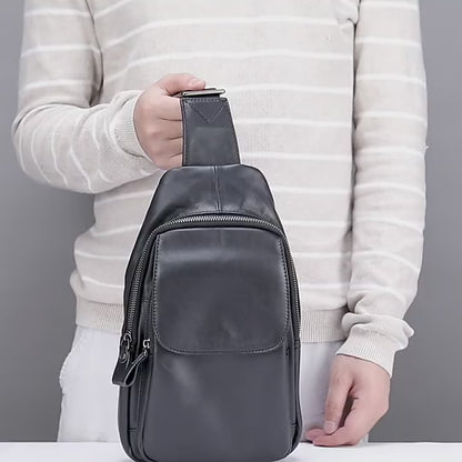 Leather Crossbody Chest Bag – Waterproof Single-Shoulder Sling for Travel & Daily Carry