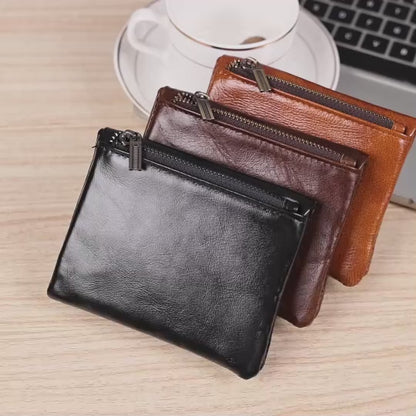 Genuine Leather Card Holder Wallet – RFID-Safe with Zipper Coin Pocket