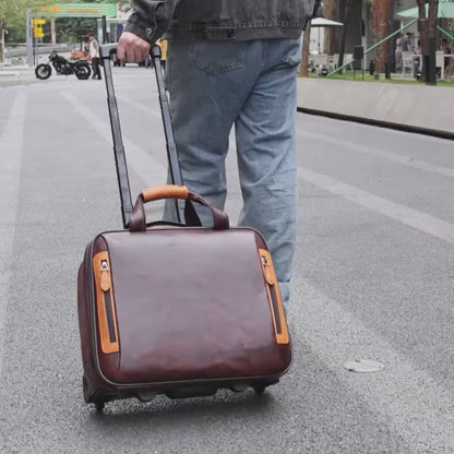 Men’s Genuine Leather Vintage 16″ Carry-On Trolley Case