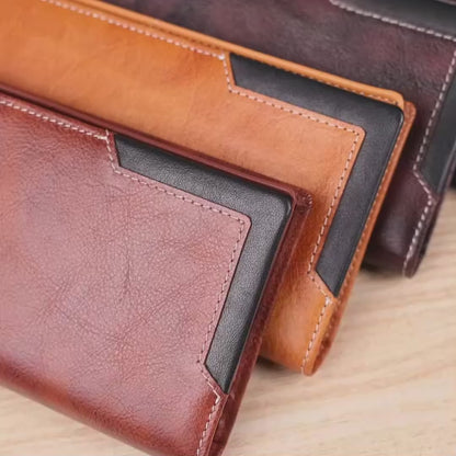 RFID Blocking Genuine Leather Long Wallet with Phone Pocket – Vintage Travel Clutch for Men