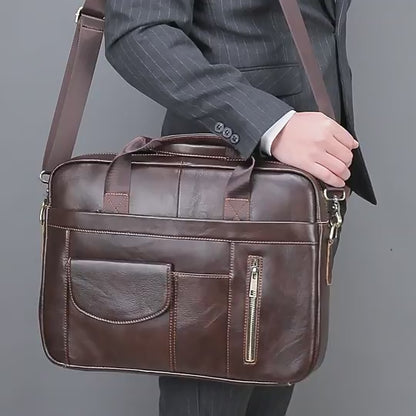 Men’s Genuine Leather Laptop Bag – Business Executive Briefcase & Messenger Bag for 15.6" Laptop