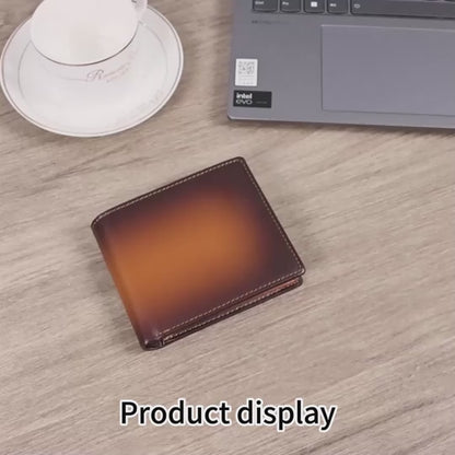 Vintage Short Bifold RFID Anti-Theft Wallet – Genuine Leather for Men