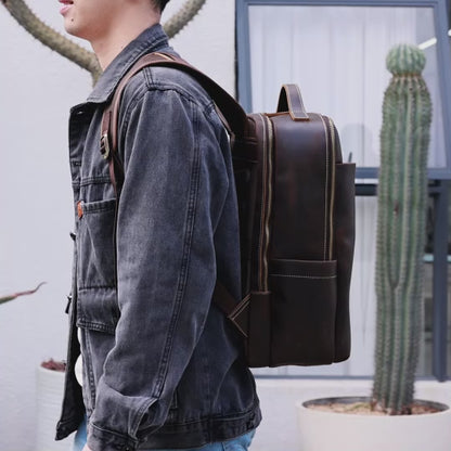Urbanex Crazy Horse Cow Leather 16-Inch Laptop Backpack – Men’s Large Capacity Travel Backpack