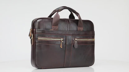 Men’s Genuine Cowhide Leather 15″ Business Laptop Briefcase & Messenger Bag