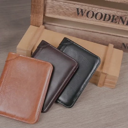 Genuine Leather RFID-Blocking Bifold Wallet for Men – Vintage Waterproof Design