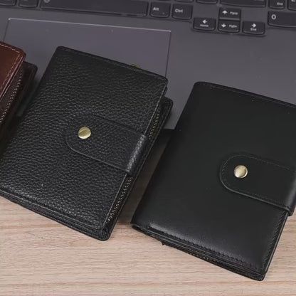 RFID Anti-Theft Cow Leather Trifold Wallet – Slim Men’s Smart RFID-Blocking Purse