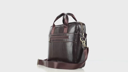 Men’s Leather Office Briefcase – 14″ Laptop & Document Messenger Bag for Business