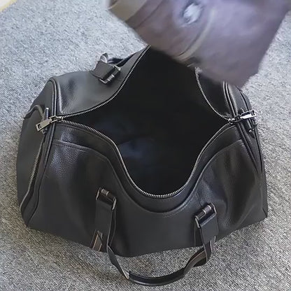 Water-Resistant Crazy Horse Cow Leather Weekend Duffel – Men’s Travel Bag with Shoe Compartment