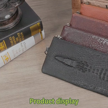 Crocodile Texture Genuine Leather Long Clutch Wallet with Wristlet – Checkbook & Cash Organiser