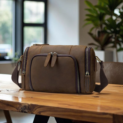 Retro Crazy Horse Cow Leather Square Bag – Men’s Vintage Crossbody Pouch - The Urbanex