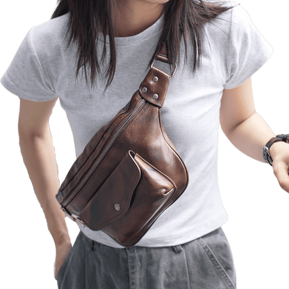 Unisex Genuine Leather Vintage Sports Fanny Pack Chest & Waist Sling Bag - The Urbanex