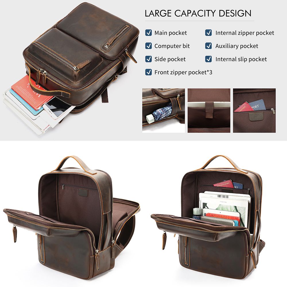 Urbanex Crazy Horse Cow Leather 16 - Inch Laptop Backpack – Men’s Large Capacity Travel Backpack - The Urbanex