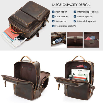 Urbanex Crazy Horse Cow Leather 16 - Inch Laptop Backpack – Men’s Large Capacity Travel Backpack - The Urbanex