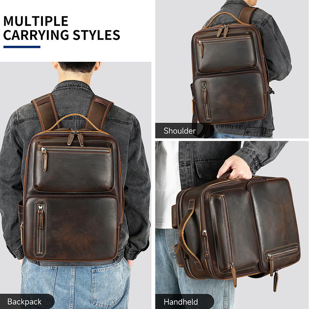 Urbanex Crazy Horse Cow Leather 16 - Inch Laptop Backpack – Men’s Large Capacity Travel Backpack - The Urbanex