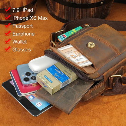 Vintage Crazy Horse Cow Leather Mini Satchel – Men’s Top - Handle & Crossbody Bag - The Urbanex