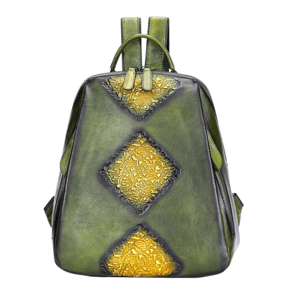 Women’s Genuine Leather Floral Embossed Vintage Backpack - The Urbanex