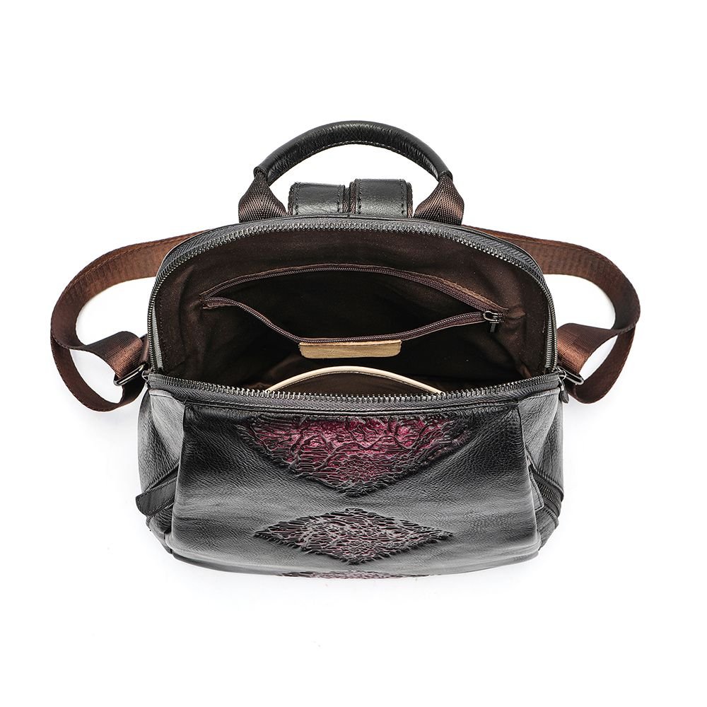 Women’s Genuine Leather Floral Embossed Vintage Backpack - The Urbanex