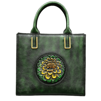 Women’s Genuine Leather Floral Embossed Vintage Tote Handbag - The Urbanex
