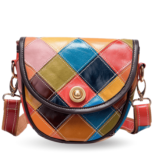 Women’s Genuine Leather Multi - Color Boho Geometric Crossbody Bag - The Urbanex