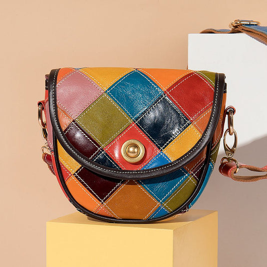 Women’s Genuine Leather Multi - Color Boho Geometric Crossbody Bag - The Urbanex