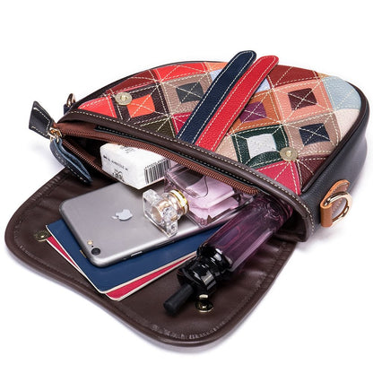 Women’s Genuine Leather Retro Patchwork Adjustable Crossbody Bag - The Urbanex