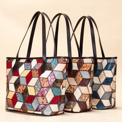 Women’s Genuine Leather Vintage Patchwork Tote Handbag - The Urbanex