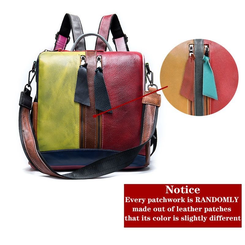 Women's Vintage Genuine Leather Women’s Backpack – Colourful Patchwork Design - The Urbanex