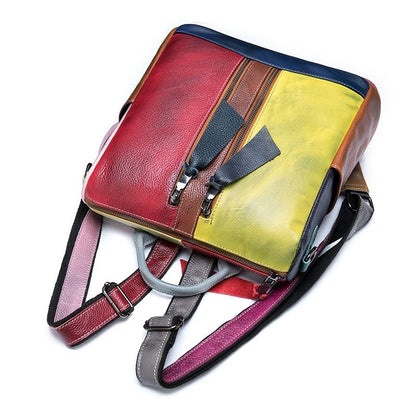 Women's Vintage Genuine Leather Women’s Backpack – Colourful Patchwork Design - The Urbanex