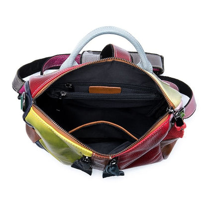 Women's Vintage Genuine Leather Women’s Backpack – Colourful Patchwork Design - The Urbanex