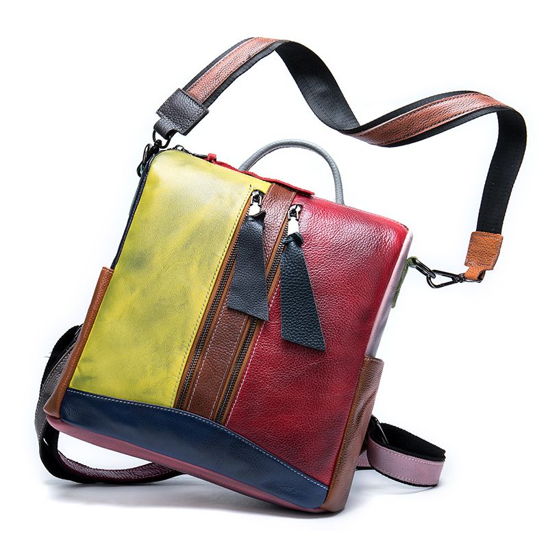 Women's Vintage Genuine Leather Women’s Backpack – Colourful Patchwork Design - The Urbanex