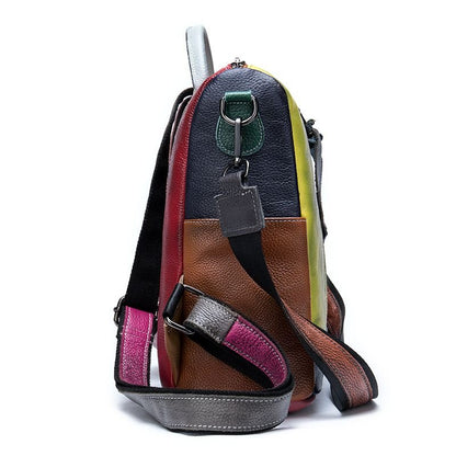 Women's Vintage Genuine Leather Women’s Backpack – Colourful Patchwork Design - The Urbanex