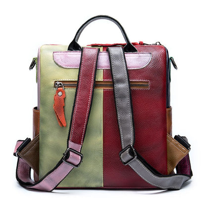 Women's Vintage Genuine Leather Women’s Backpack – Colourful Patchwork Design - The Urbanex