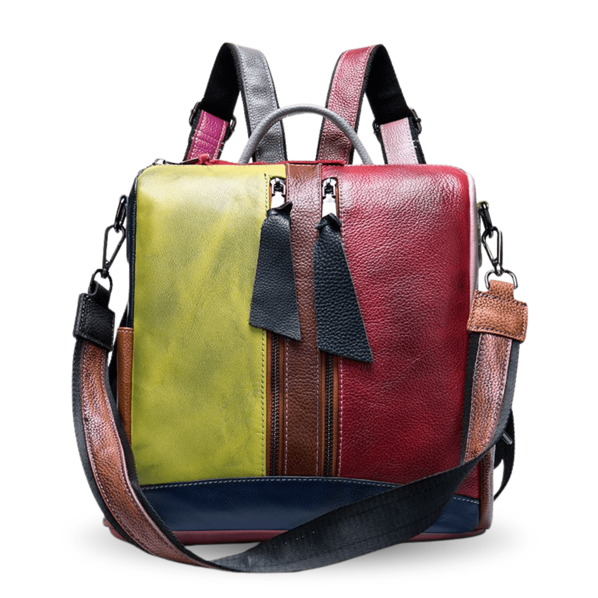 Women's Vintage Genuine Leather Women’s Backpack – Colourful Patchwork Design - The Urbanex